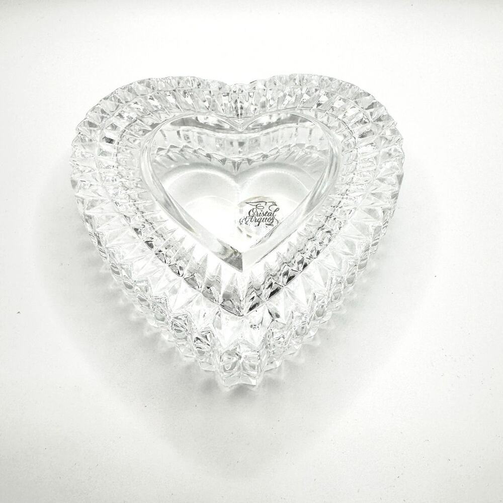 Crystal Heart Shaped Trinket Box Made in France Wedding Gift Mothers Day Love